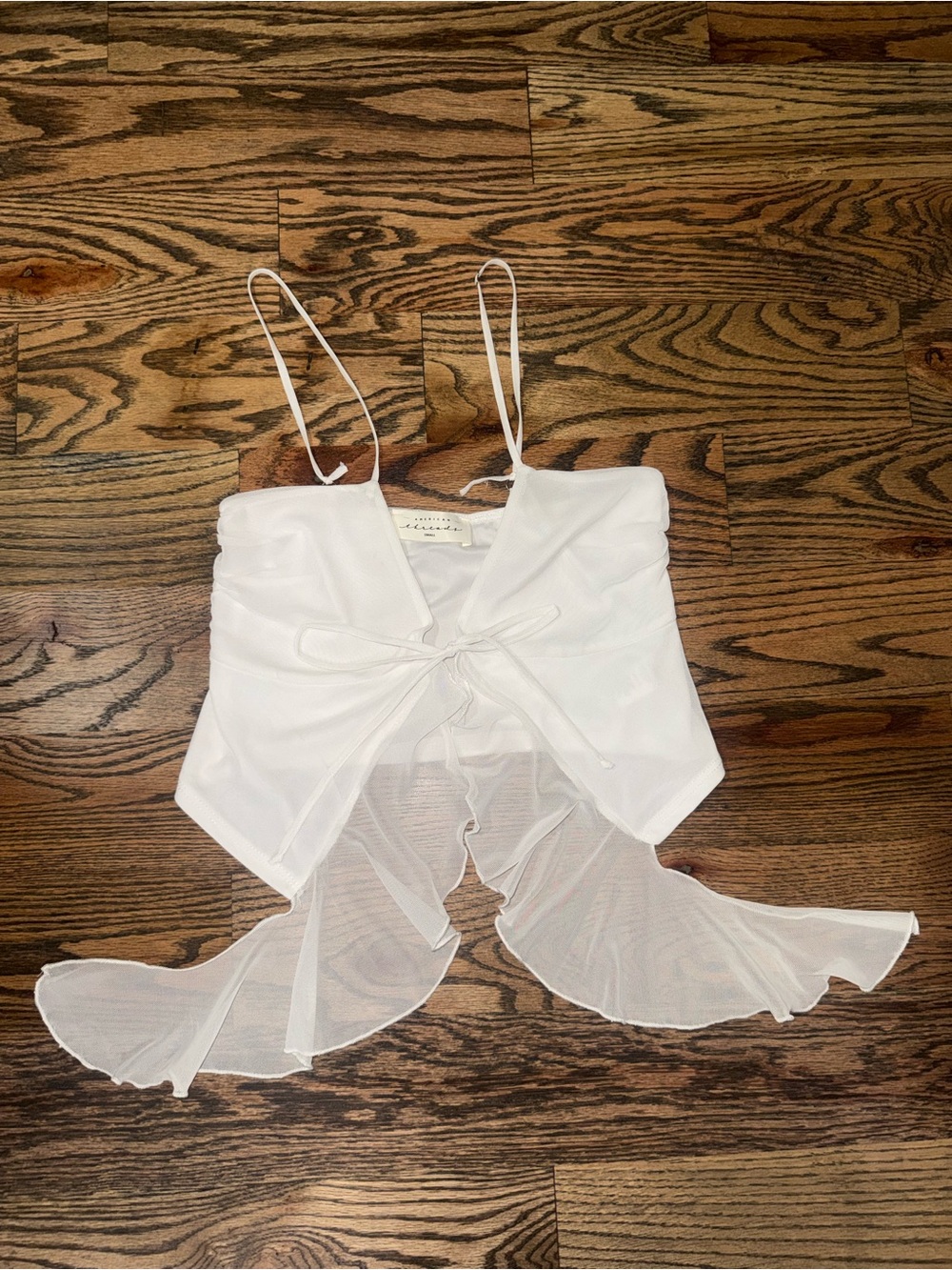American Threads White Sheer Tie-Front Tank Top